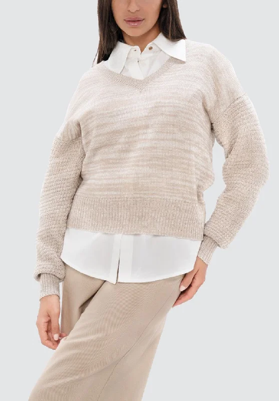 Nagano MMJ - V-Neck Sweater | Sand Marl Relaxed Style