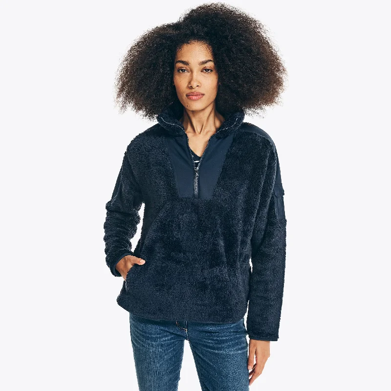 Nautica Womens Mixed Media Quarter-Zip Sherpa Fleece Mega Sales