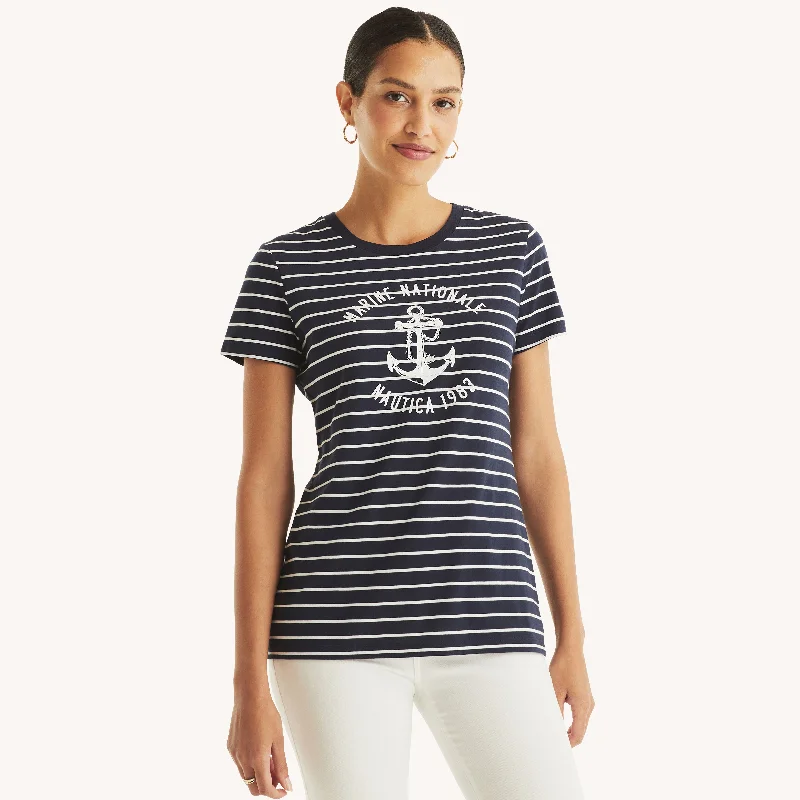 Nautica Womens Striped Marine Graphic T-Shirt Big Savings On Minimalist Office Styles