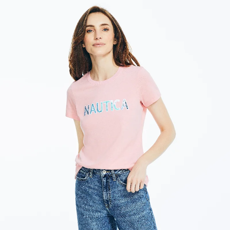 Nautica Womens Sustainably Crafted Embroidered Logo Graphic T-Shirt Limited Stock, Big Discounts