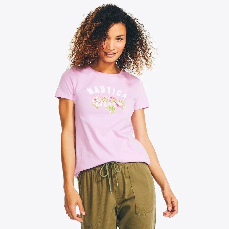 Nautica Womens Sustainably Crafted Floral Logo Graphic T-Shirt Versatile Wardrobe Essentials