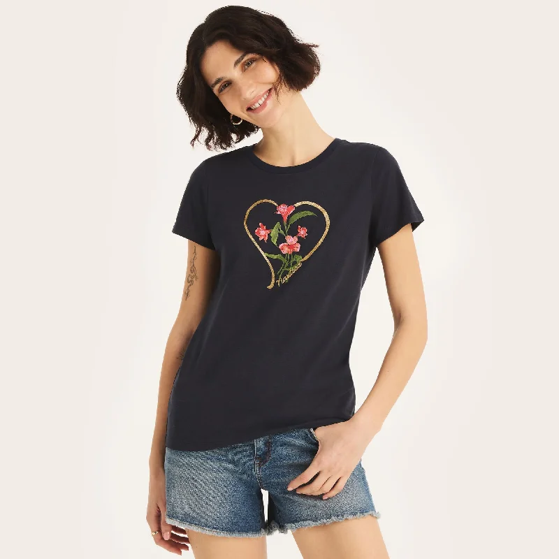 Nautica Womens Sustainably Crafted Glitter Hearted Flowers Graphic T-Shirt Crazy Discounts, Hurry Up