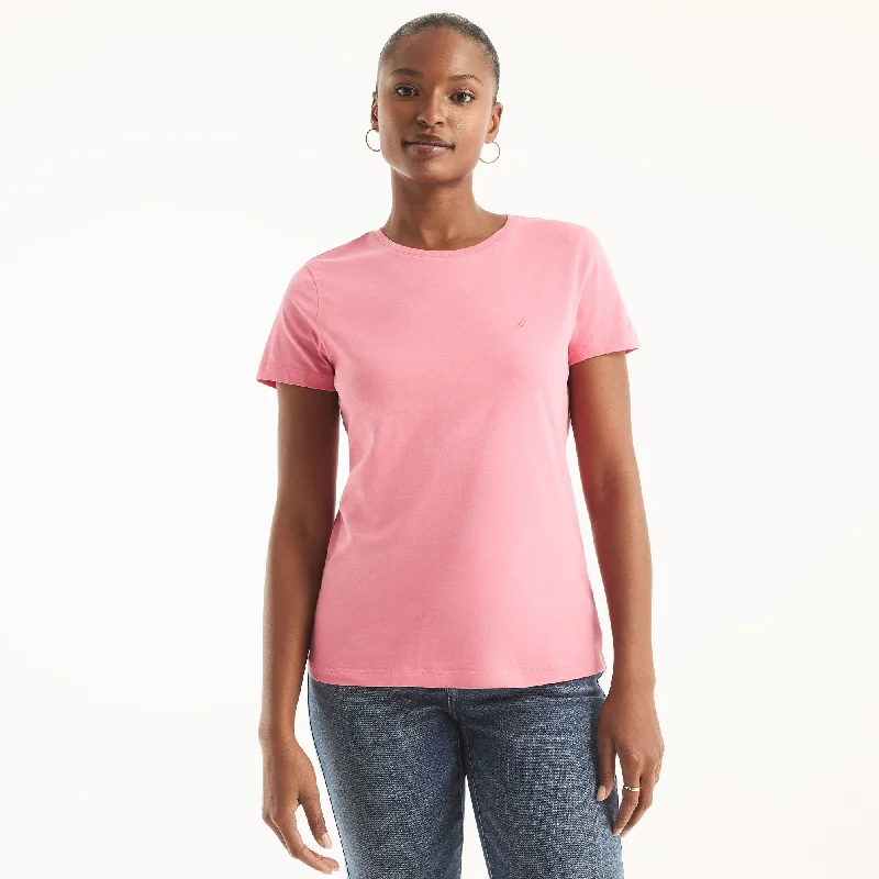 Nautica Womens Sustainably Crafted Solid Crewneck T-Shirt Flowy Fabric