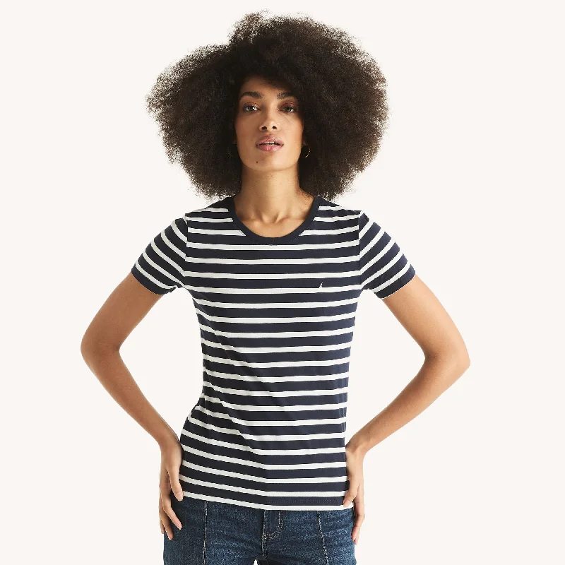 Nautica Womens Sustainably Crafted Striped Crewneck T-Shirt Contemporary Elegance