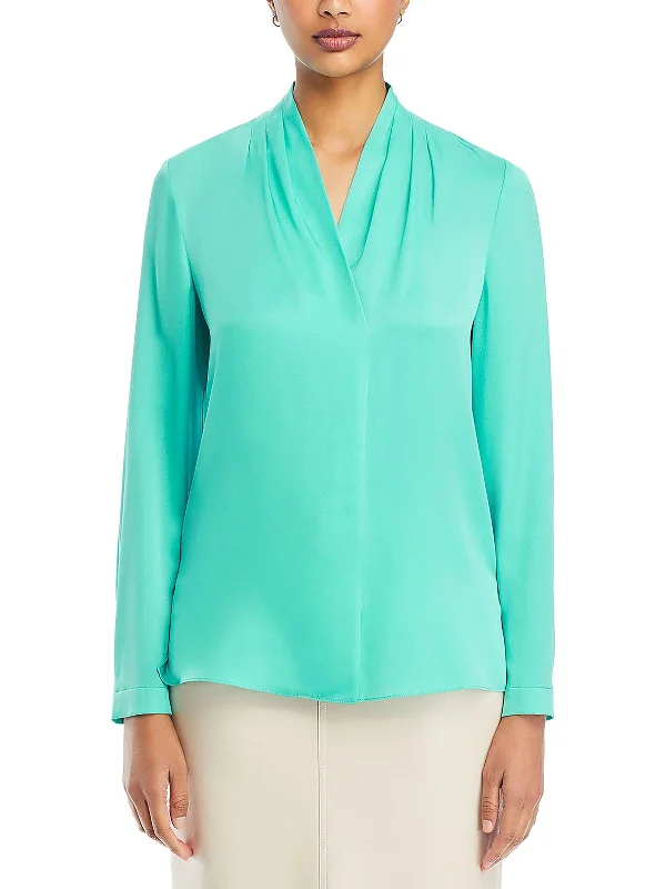 Nellie Womens Silk Surplice Blouse Wardrobe Update