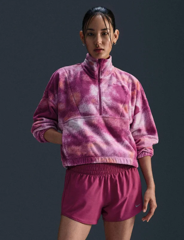 One Oversized 1/2-Zip Fleece Printed Top - Hot Fuchsia Vibrant Prints