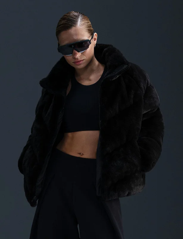 Sportswear Windpuffer Loose Faux Fur Jacket - Black/White Sale Event, Prices Rock