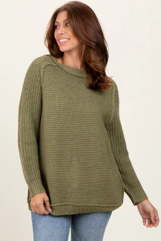 Olive Basic Chunky Knit Sweater Everyday Glamour