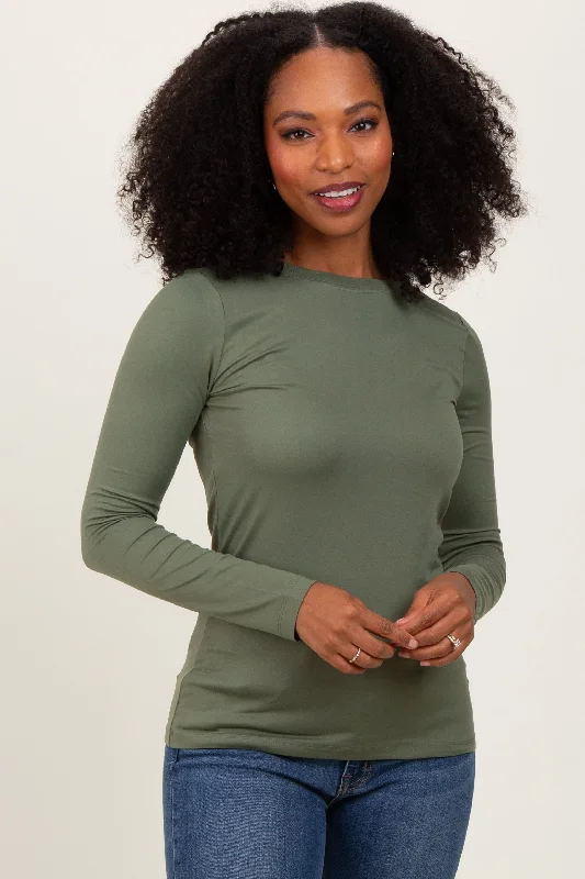 Olive Basic Long Sleeve Top Bold Silhouette