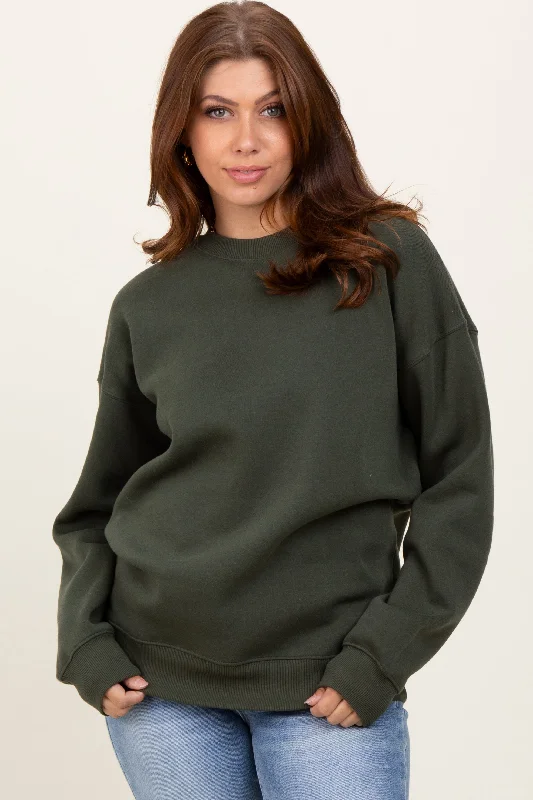 Olive Fleece Crew Neck Relaxed Fit Sweatshirt Wardrobe Upgrade