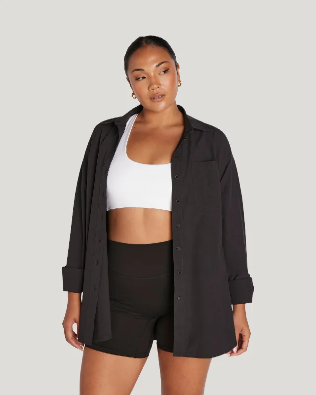 OVERSIZED BUTTON UP SHIRT - BLACK Athleisure Wear Promotion