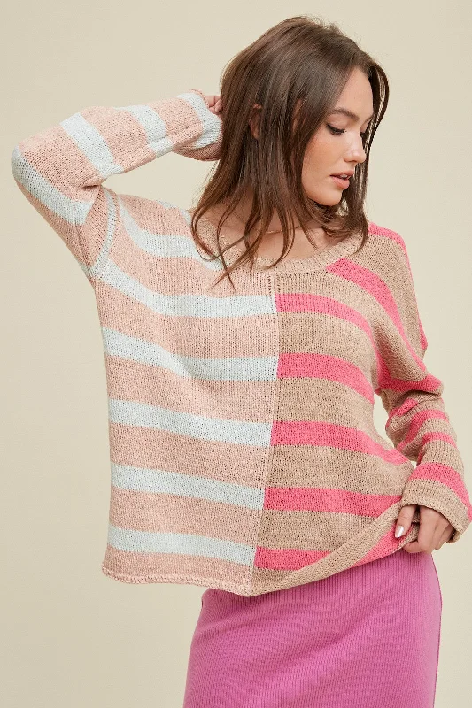 Pink Colorblock Stripe Sweater Wardrobe Essentials