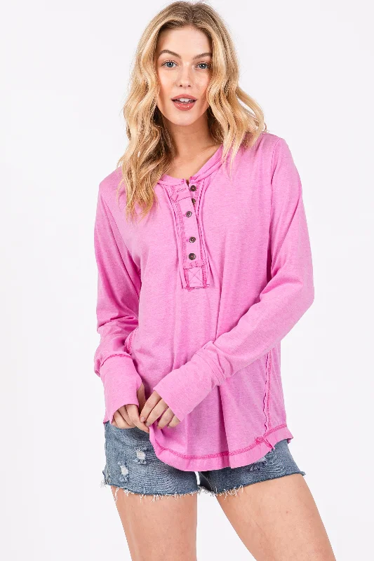 Pink Long Sleeve Exposed Seam Top Cool Prices