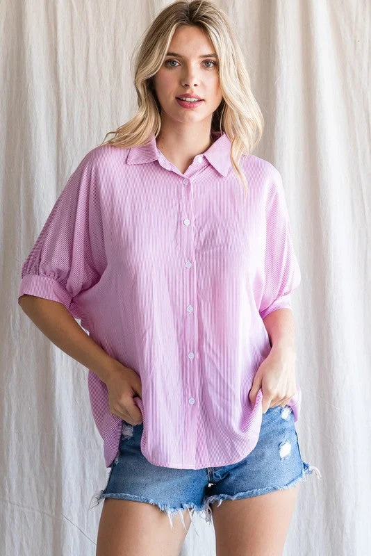 Pink Satin Button Up Top Feminine Soft - Hued Styles