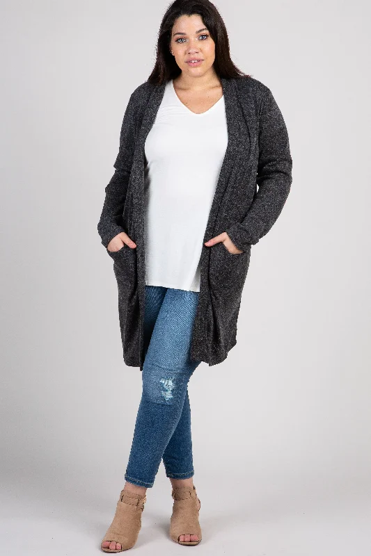 PinkBlush Charcoal Knit Elbow Patch Plus Cardigan Versatile Wardrobe Essentials