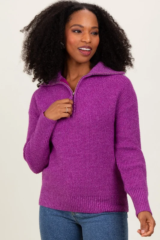 Plum Half Zip Pullover Sweater Elegant Attire For The Modern Lady