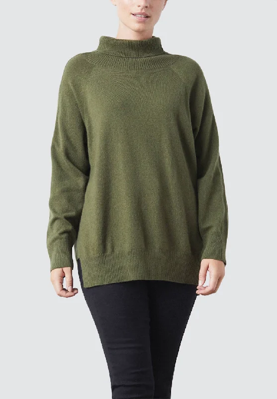 Polo Neck Cashmere Sweater | Khaki Casual Weekend Relaxed Style