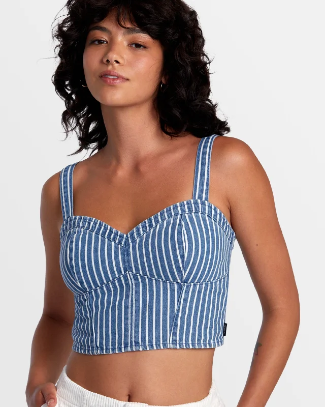 Portia Denim Crop Top - Washed Indigo Parisian Effortless Chic Style