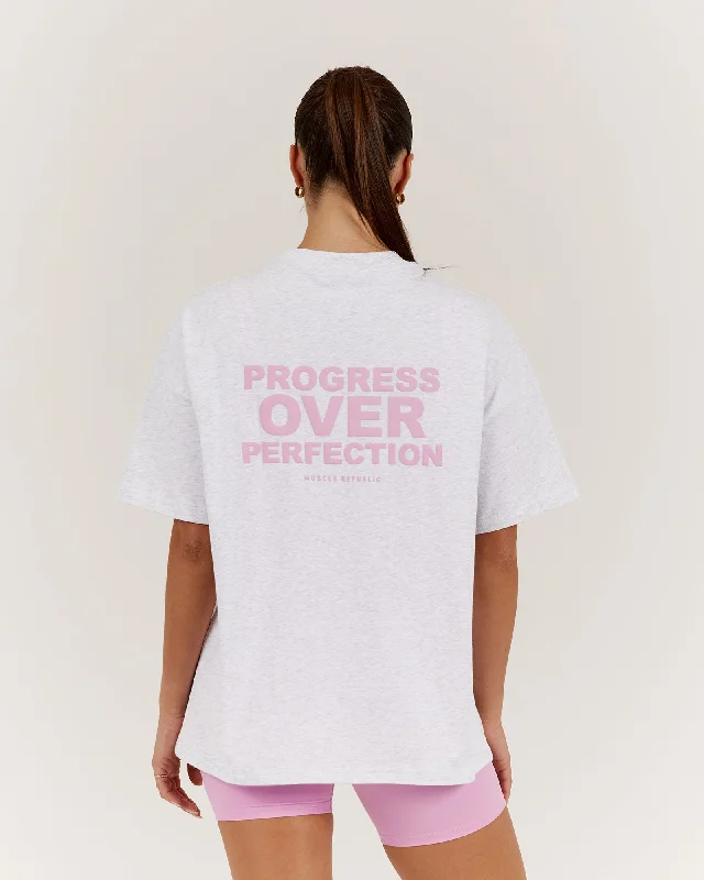 PROGRESS OVER PERFECTION TEE - SNOW GREY Enjoy Discount