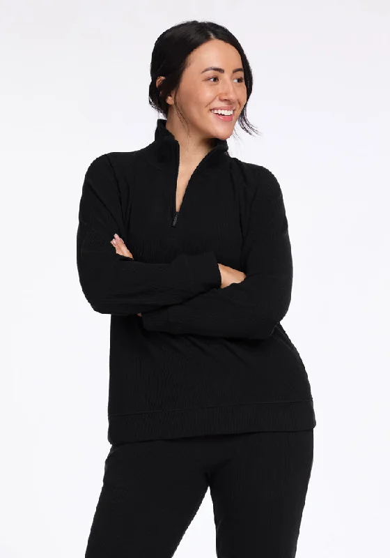 Quinn Ribbed 1/4 Zip - Black Trendy Street Style Attire