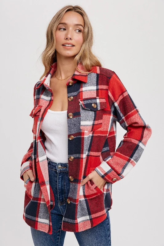 Red Plaid Shirt Jacket Clearance Event