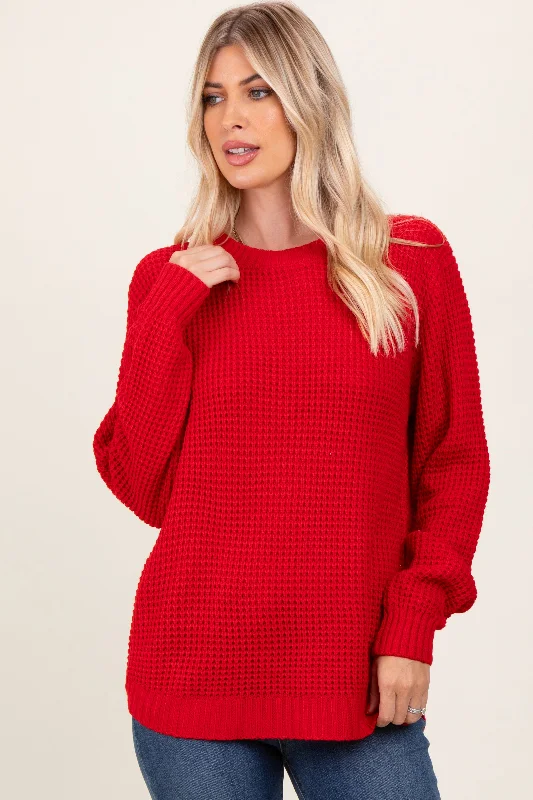 Red Waffle Knit Rounded Hem Sweater Trend Alert