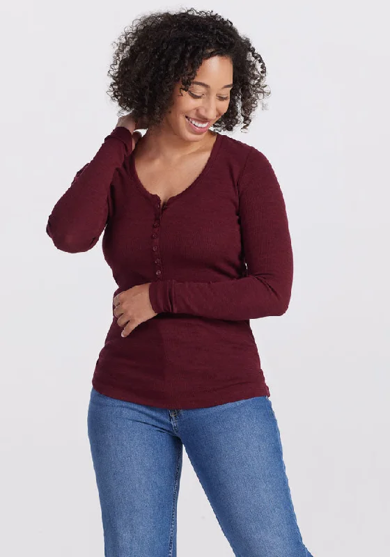 Reese Ribbed Henley - Cranberry Melange Chic And Trendy