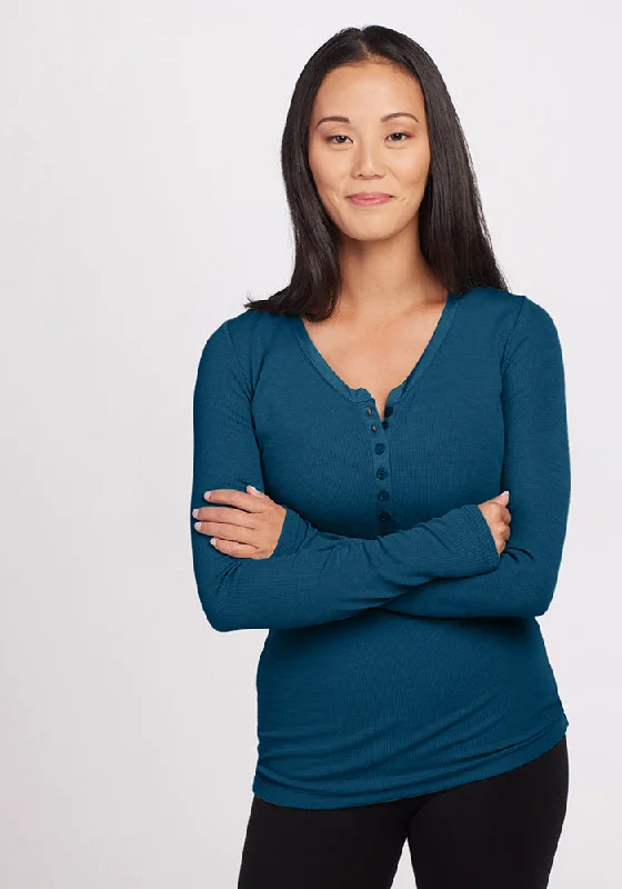 Reese Ribbed Henley - Real Teal Your Timeless Wardrobe Awaits