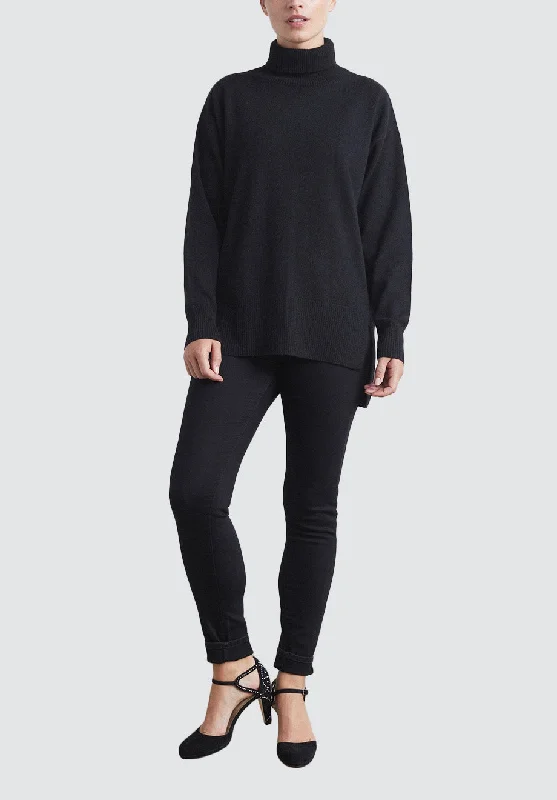 Relaxed Polo Neck Cashmere Sweater | Black Playful Elegance