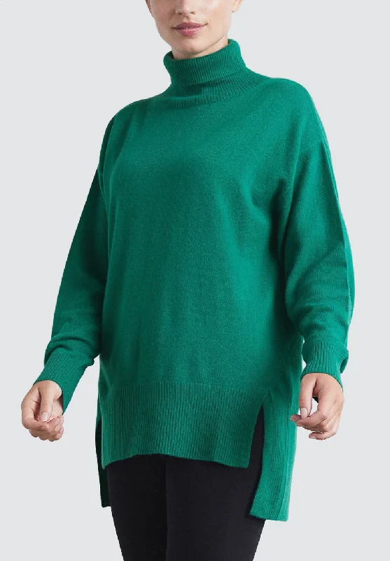 Relaxed Polo Neck Cashmere Sweater | Emerald Romantic Detailing