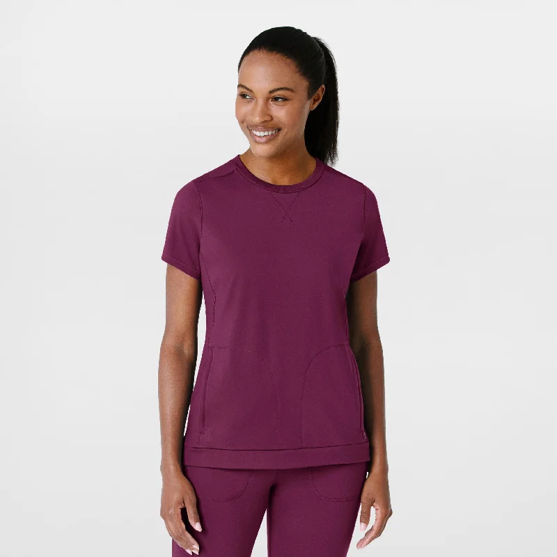 RENEW Knit Women's Flex-n-Reach Crew Neck Scrub Top - Wine New Season Fashion Preview