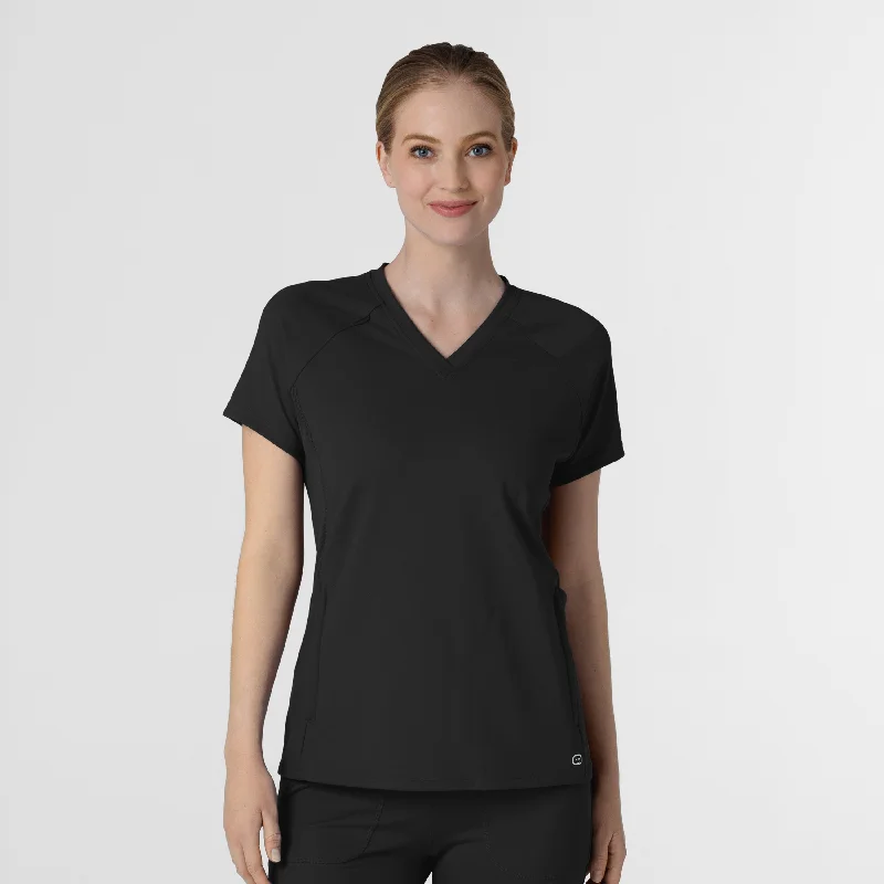 RENEW Knit Women's Flex-n-Reach V-Neck Raglan Scrub Top - Black Fashion Sale