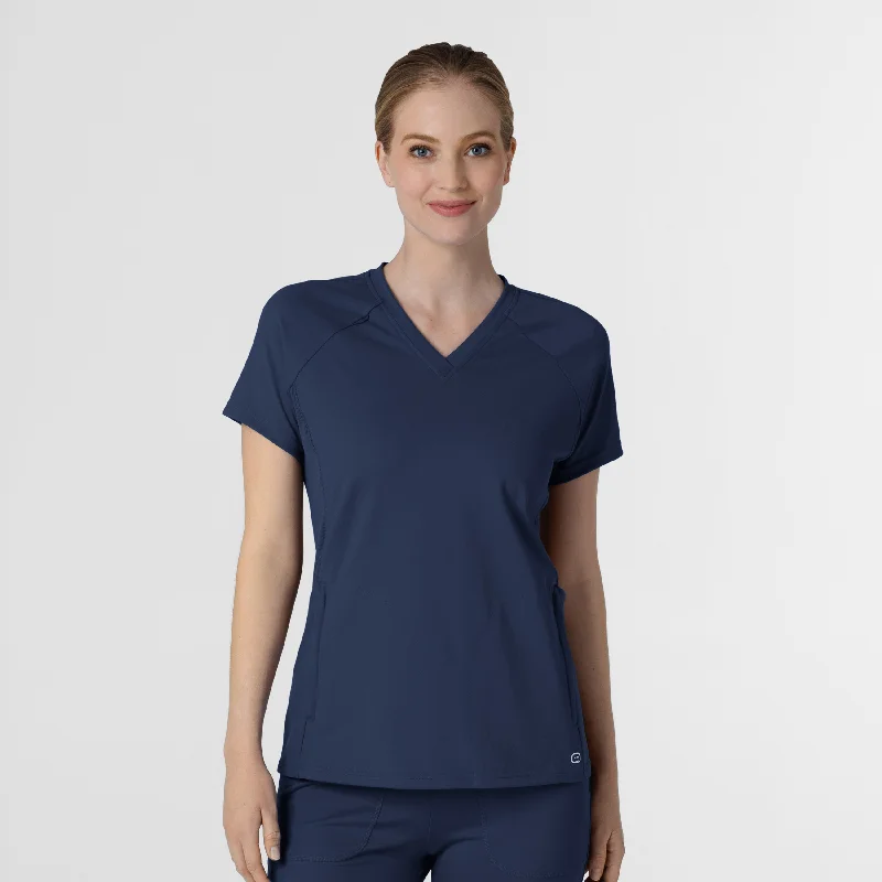 RENEW Knit Women's Flex-n-Reach V-Neck Raglan Scrub Top - Navy Chic And Edgy