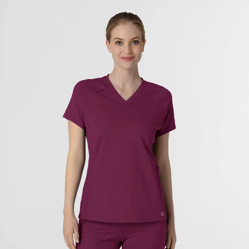 RENEW Knit Women's Flex-n-Reach V-Neck Raglan Scrub Top - Wine Catch Every Fashion Trend