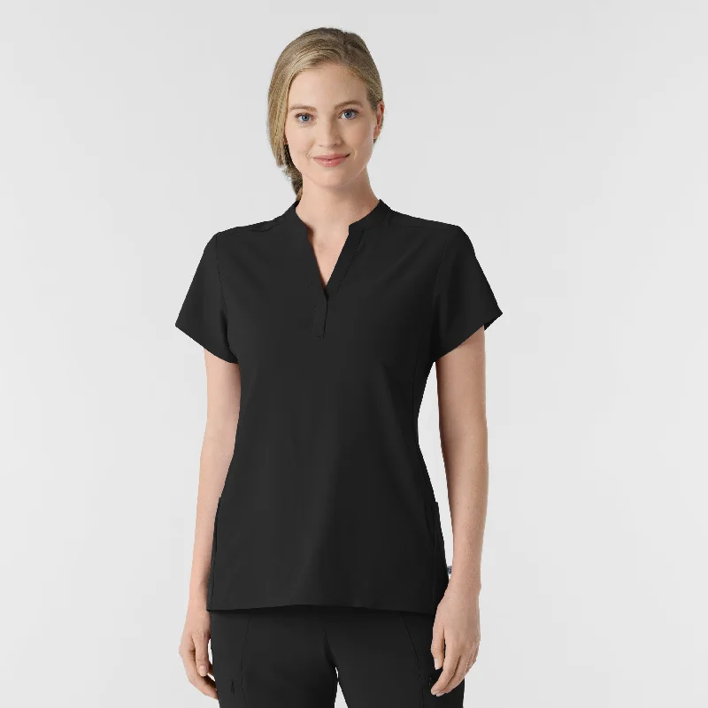 RENEW Women's Mandarin Collar Scrub Top - Black Break Fashion Norms