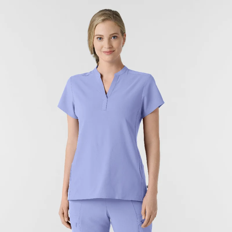 RENEW Women's Mandarin Collar Scrub Top - Ceil Blue Chic Outfits