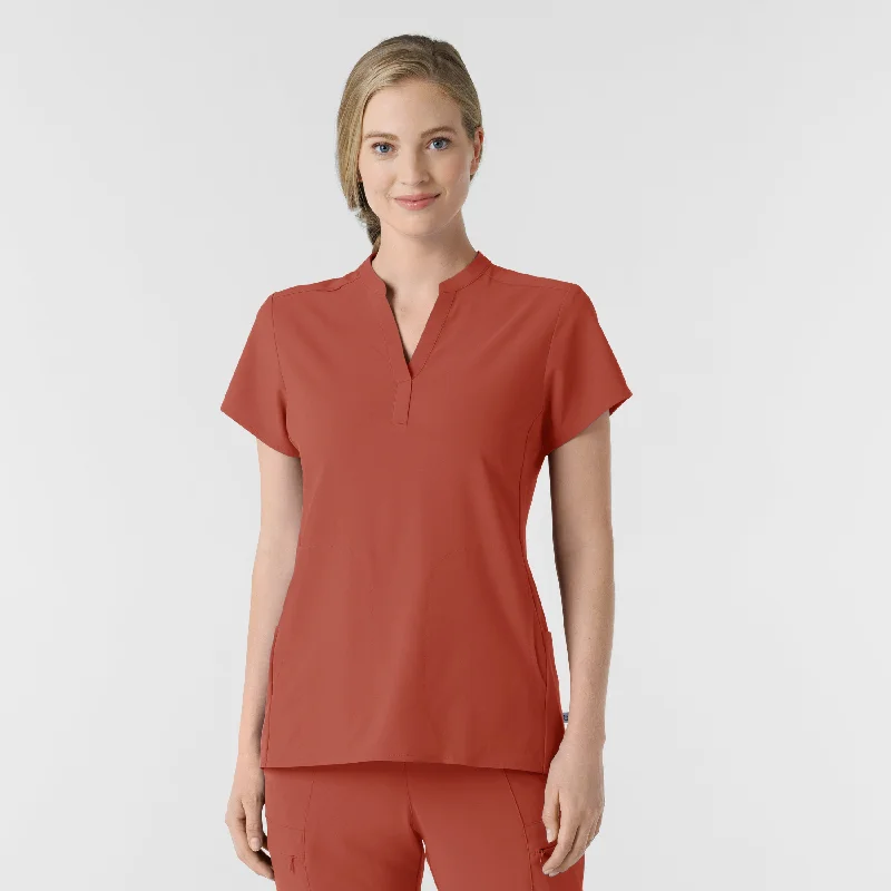 RENEW Women's Mandarin Collar Scrub Top - Mineral Red Crazy Price Slashing