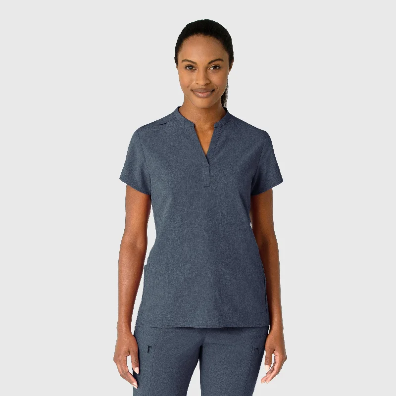 RENEW Women's Mandarin Collar Scrub Top - Navy Heather Elegant Style