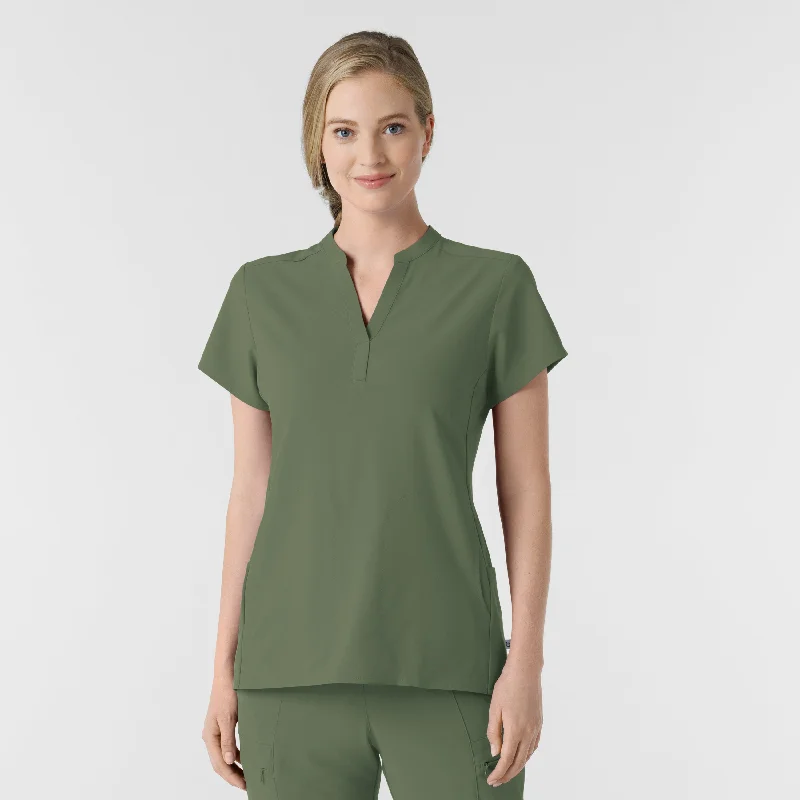 RENEW Women's Mandarin Collar Scrub Top - Olive Fashion Forward, Function First