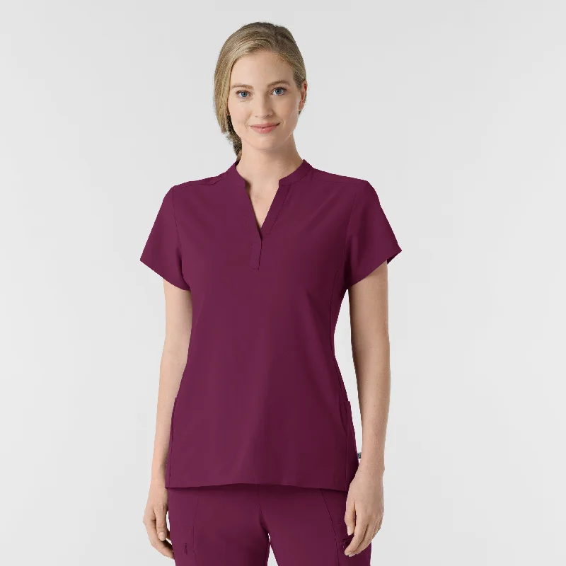 RENEW Women's Mandarin Collar Scrub Top - Wine Style Breakthroughs