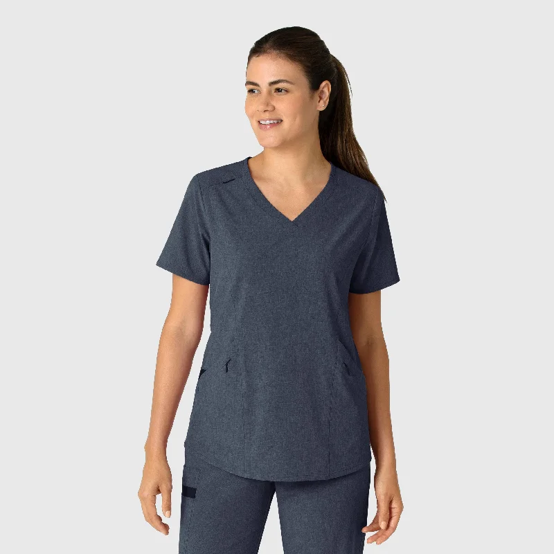 RENEW Women's V-Neck Scrub Top - Navy Heather Trendy Attire For Her