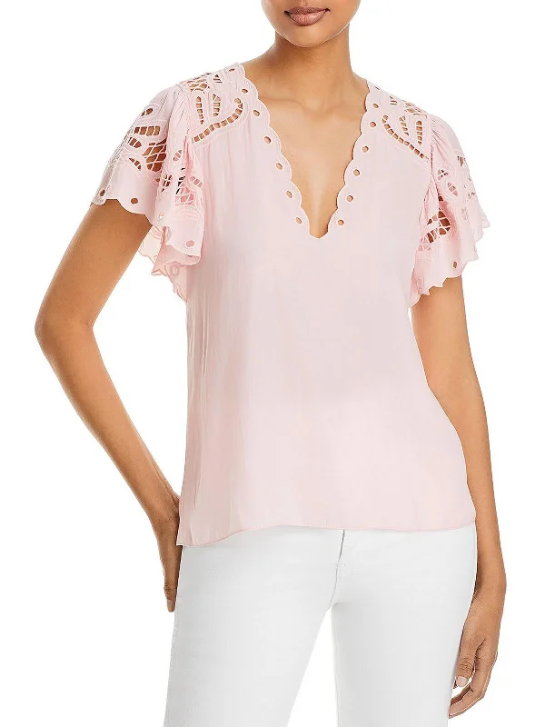 Rochelle Womens V Neck Flutter Sleeve Blouse Ride The Style Wave