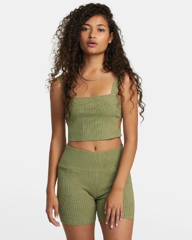 Rose Namajunas Fever Rib Knit Cropped Tank Top - Aloe Winter Warm - Up Sale