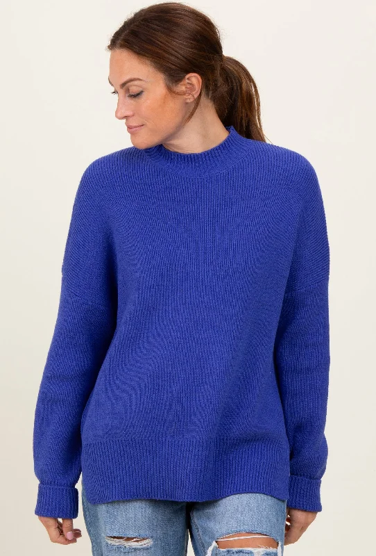 Royal Blue Mock Neck Basic Sweater The Epitome Of Modern Women's Fashion