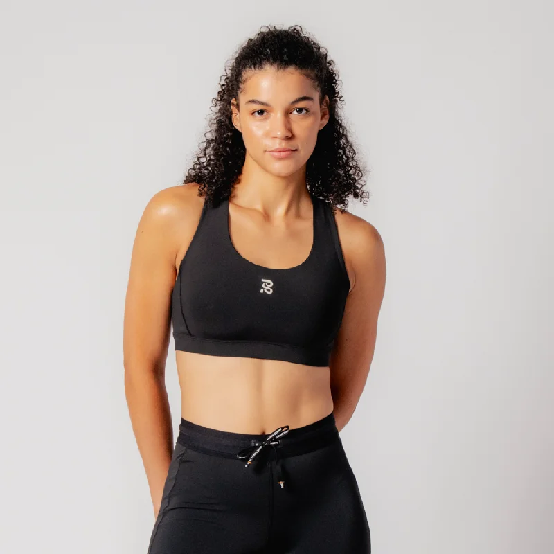 Stamina™ Scoop Neck Run Bra - Black Playful Elegance