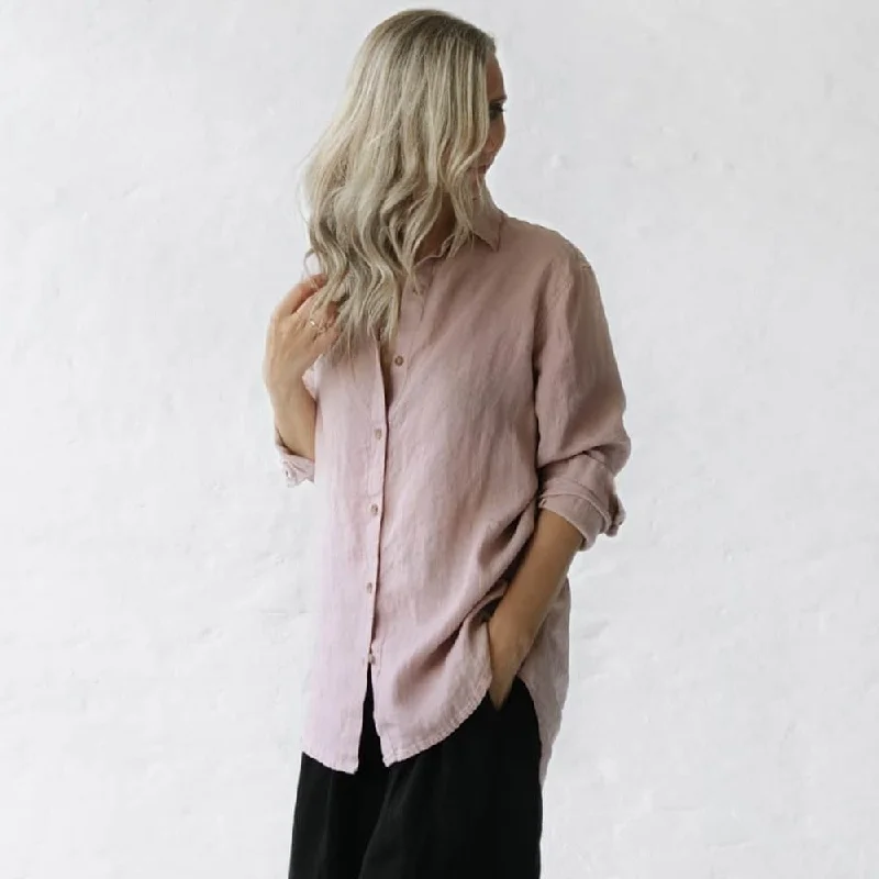 Seaside Tones Linen Long Sleeve Shirt - Dusty Pink Exclusive Designer Collection