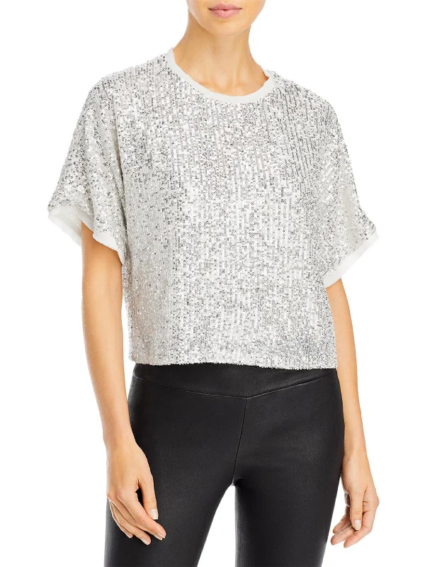 Serena Womens Sequined Short Sleeves Blouse Chic Style