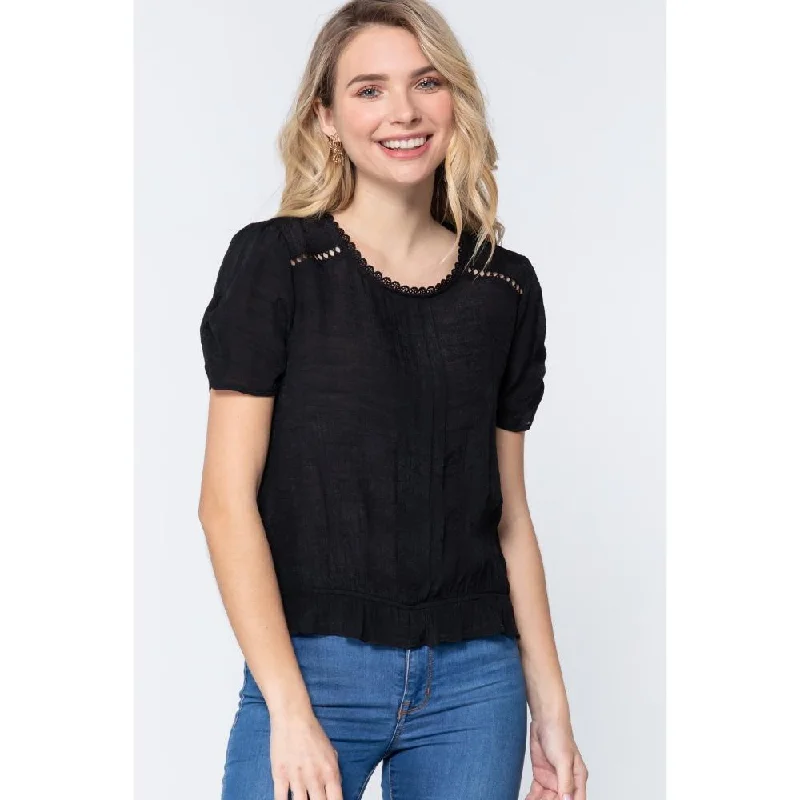 Short Shirring Slv Pleated Woven Top Trendy Women's Collection