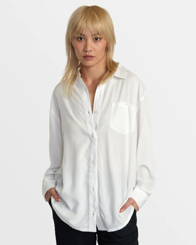 Showdown Button Up Top - Whisper White Dreamy Draping