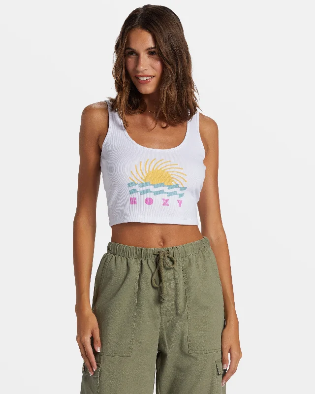 Simple Surf Dive In Cropped Tank Top - Egret Vintage Inspired Fashion Sale